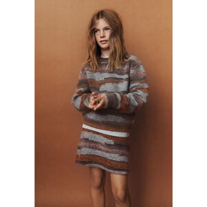 Zara Kids Jacquard Space Dye Knit Set - Brown/Pink Striped Sweater & Skirt